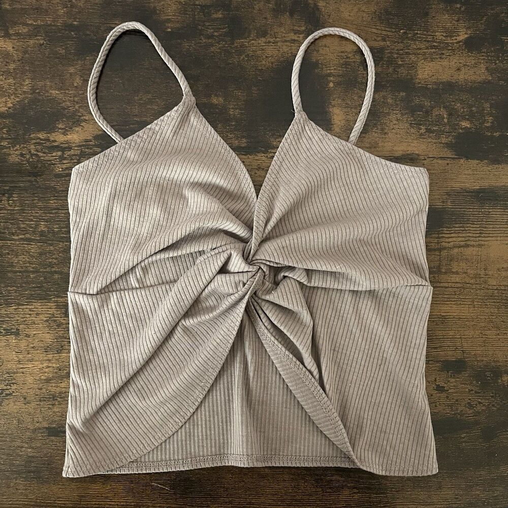 Lulus Women’s Twist Tie Front Ribbed Crop Tank Top Brown Size S